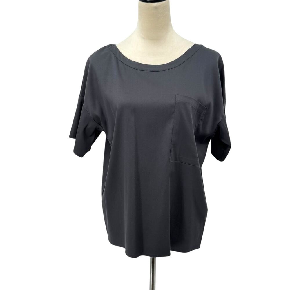 Emerson Fry NWT Dark Gray Woven Tencel Blend Front Pocket Oversized Boxy Top